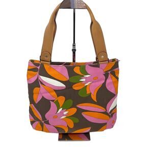 Kate Spade Pink Orange Brown Vintage Floral Inspired Tote Double Leather Handle